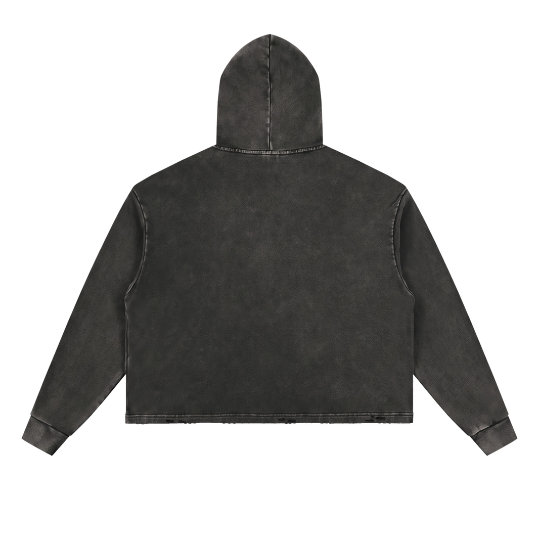 Team Dept. vintage washed frayed-hem hoodie in Black, back view